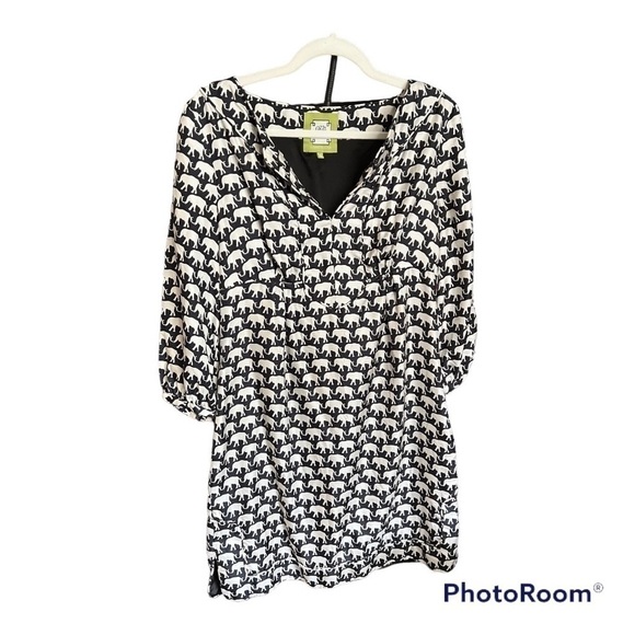 Elizabeth McKay SILK MARILOU DRESS black with white elephants size 8 tunic EUC - Picture 5 of 11